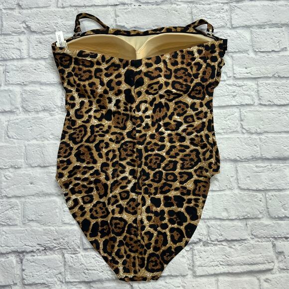 Newport News One Piece Swimsuit Size 14 Bandeau Leopard Sequin Halter - Picture 5 of 9